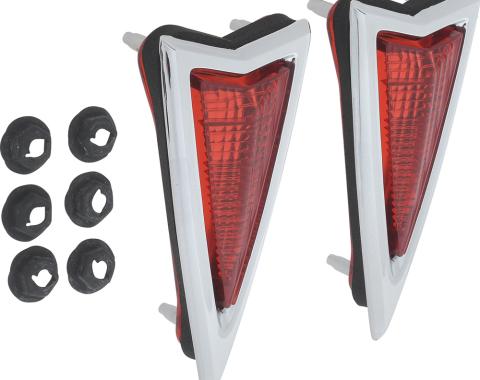 1968 Firebird, GTO, LeMans, Catalina, Bonneville, Executive, Rear Side Marker Lamp Lens and Bezel Set, With Bezel Gasket and Hardware, Pair, GM Licensed