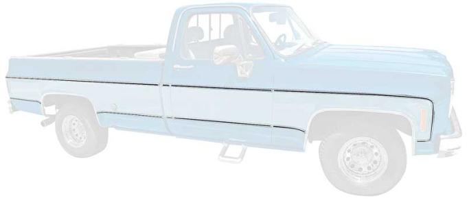 1973-80 Chevrolet, GMC Pickup, Upper & Lower Body Side Molding Set, Long Bed, 18 Piece Set