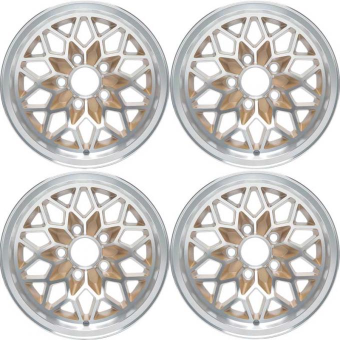 OER 1978-81 Firebird / Trans AM Snowflake Wheel Set - 15" X 8" - Gold *R4412
