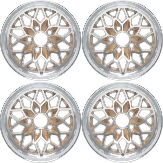 OER 1978-81 Firebird / Trans AM Snowflake Wheel Set - 15" X 8" - Gold *R4412