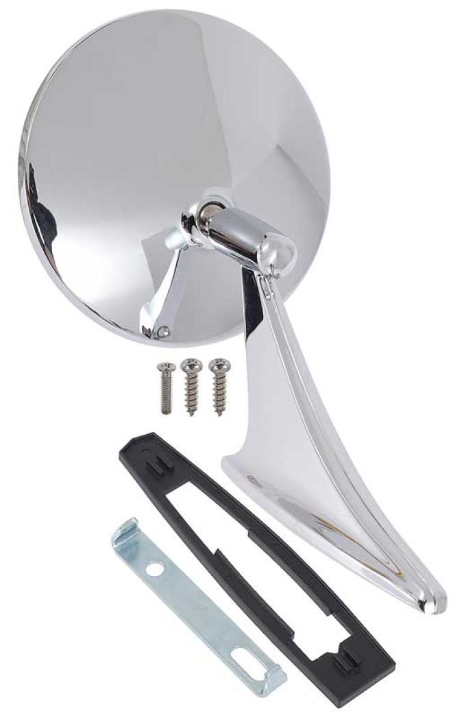 OER 1966-74 Camaro, Chevelle, Chevy II, Nova, El Camino, Malibu, Outer Door Mirror, Round, with Ribbed Base, Hardware Included, "Show Quality" 3909197