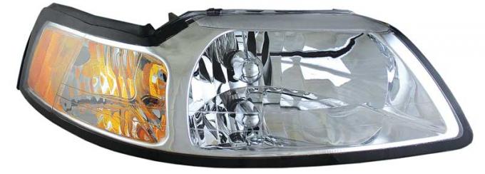 OER 1999-00 Mustang Headlamp Assemblies With Clear Lens, Chrome Housing and Amber Reflector - Pair 94L083
