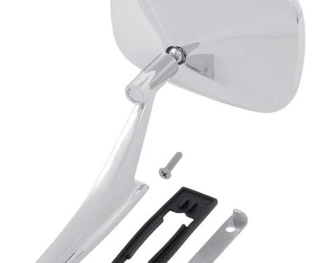 OER 1968-72 Camaro, Impala, Caprice, Chevelle. Station Wagon, Outer Door Mirror, Chrome: Smooth Style Base, with Gasket & Hardware, LH Driver Side, Various GM Models CM3004