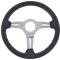 VSW S6 Style, Padded Leather Steering Wheel, 14" Diameter, 6-Bolt, Chrome Center Spokes, Black Leather Grip
