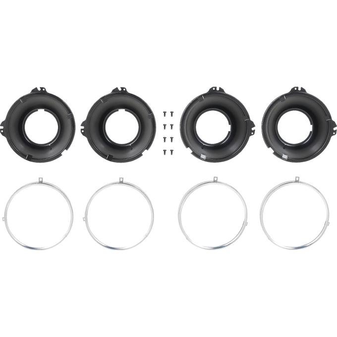 OER 1958-1966 Bel Air, Impala, 1958-72 Chevy, GMC Truck , Headlamp Mounting Bucket & Trim Ring Set, 2 Tab, 8 Piece Set 14014