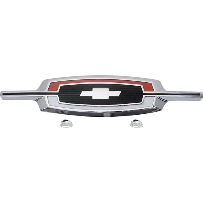 1965 El Camino, Upper Tailgate Emblem, Includes Emblem and Fasteners, Replaces GM#, die cast, chrome plated with white, red and black painted details as original