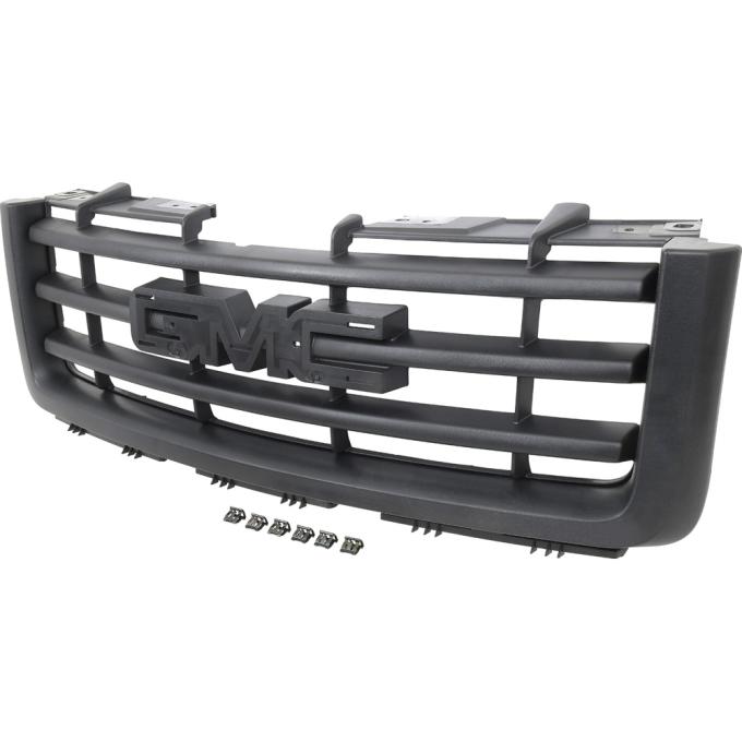 2007-13 GMC Sierra 1500, Front Grill Assembly, Textured Black Shell, with Black Cross-Bar Insert