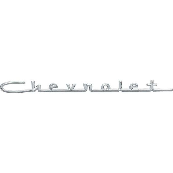 OER 1957 Chevy 150, 210, Fender, Hood, Quarter Panel, Trunk Emblem, Chevrolet Script, For V8 Models, Chrome 3733212