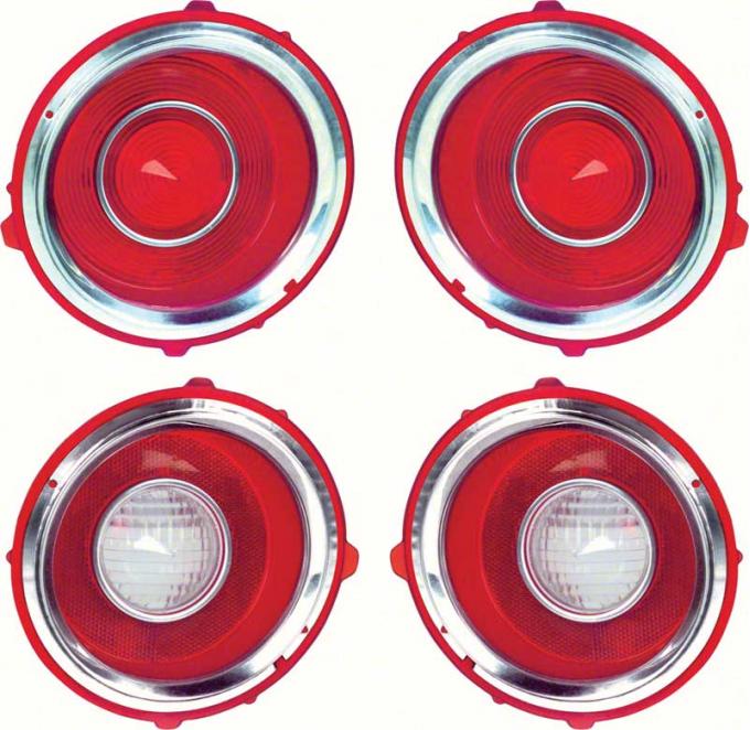 1970-71 Camaro RS Tail Lamp/Back Up Lens Kit with Chrome Trim Ring (1st Design)