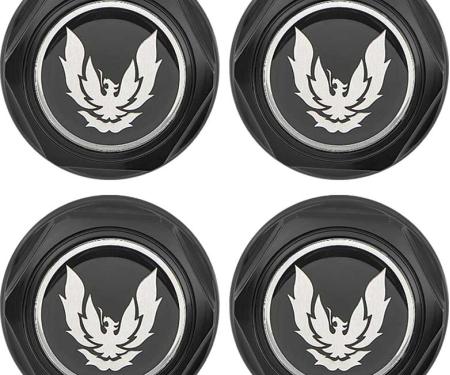 OER 1982-92 Firebird - Wheel Center Cap Set - Flat Black w/ Late Silver Bird Logo w/o Metal Clips (4 pc) *881166
