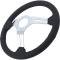 VSW S6 Style, Padded Leather Steering Wheel, 14" Diameter, 6-Bolt, Chrome Center Spokes, Black Leather Grip