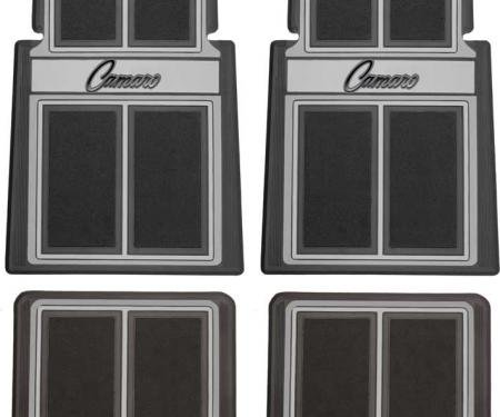 OER 1967-2002 Camaro, Carpeted Floor Mat Set, Script Lettering, Black / Gray , 4 Piece Set K75801
