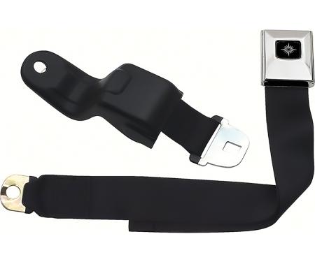 OER 1968-69 Camaro/Firebird, Front Seat Belt, Deluxe Interior, Silver Starburst Button, Black Belt 154675
