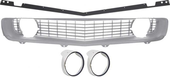 OER 1969 Camaro Restorer's Choice Standard Silver Grill Kit with Headlamp Bezels with Chrome Ring *R5028H