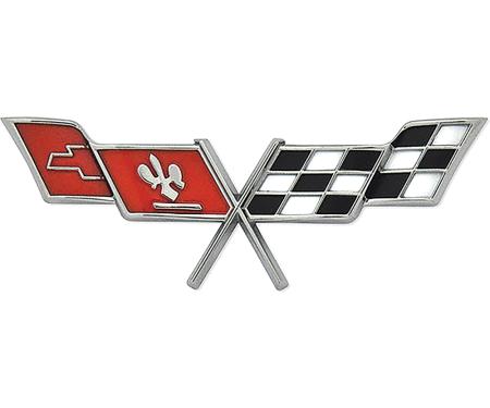 1978-79 Corvette, Gas Door Cross Flag Emblem (Features Bright Red Paint, 1977 color)