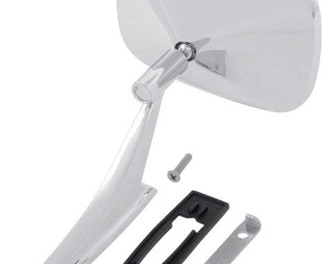 1968-72 Camaro, Impala, Caprice, Chevelle. Station Wagon, Outer Door Mirror, Chrome: Smooth Style Base, with Gasket & Hardware, LH Driver Side, Various GM Models