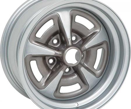 OER 1967-81 Pontiac, Rally II Wheel, 15" x 8", With 4-1/2" Backspacing (0mm ET), 5 x 4-3/4" Lug Pattern, Silver/Gray Finish, Each WV416
