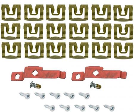 OER 1971-73 Barracuda, Challenger Coupe, Rear Window Molding Clip Set, 20 Piece Set, With Replacement Studs and Screws ME533B