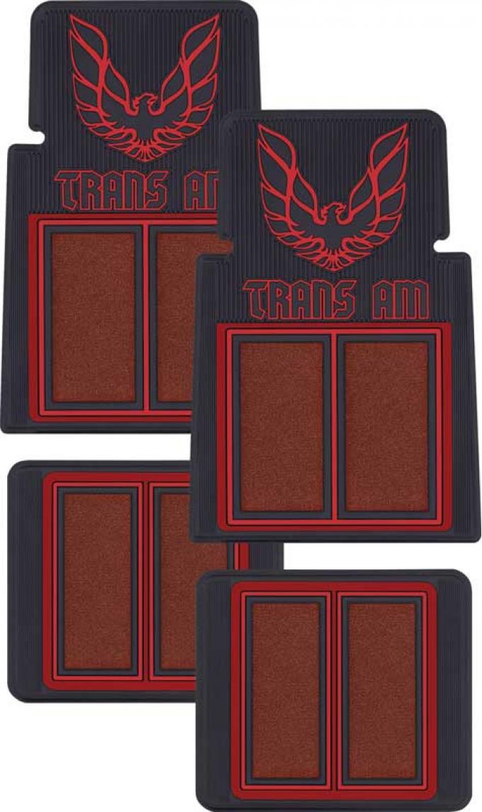 OER 1969-92 Trans Am, Carpet Floor Mats, Red / Black, 4 Piece Set F74002