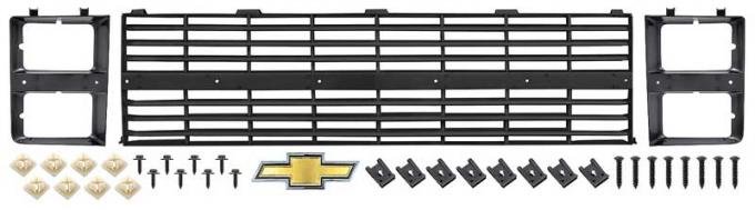 1983-84 Chevrolet C/K, Grill and Bezel Set, With Bow Tie Emblem, Quad Headlamp, Dark Charcoal