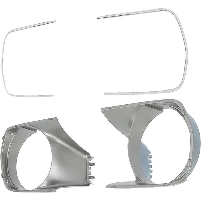 1970 Barracuda, Cuda, Headlamp Bezel Set, With Stainless Steel Trim Moldings, Textured Argent Silver
