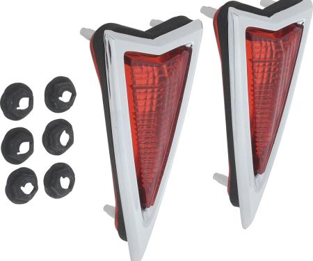 1968 Firebird, GTO, LeMans, Catalina, Bonneville, Executive, Rear Side Marker Lamp Lens and Bezel Set, With Bezel Gasket and Hardware, Pair, GM Licensed