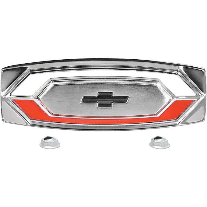1966 El Camino, Upper Tailgate Emblem, Includes Emblem and Fasteners, Replaces GM#, die cast, chrome plated with white, red and black painted details as original