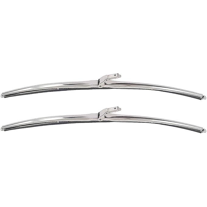 OER 1973-84 Ford, GM, Mopar, Windshield Wiper Blade, 16" ANCO Style, 1/4" Bayonet Connector, Polished Stainless, Pair *17529D