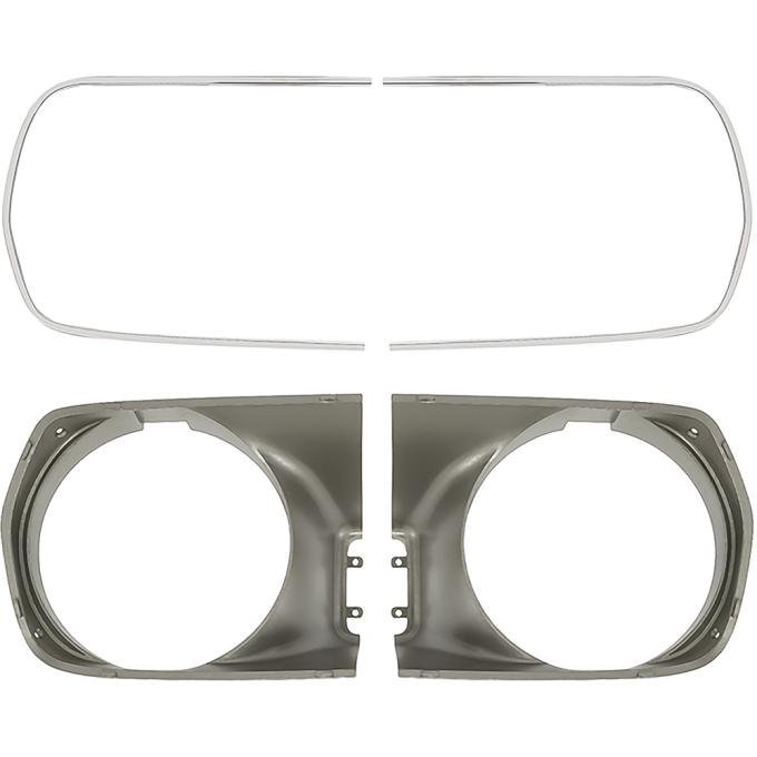1970 Barracuda, Cuda, Headlamp Bezel Set, With Stainless Steel Trim Moldings, Unpainted