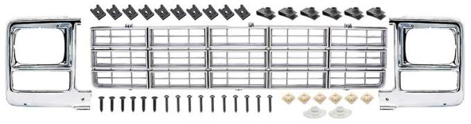 1979-80 Chevrolet Pickup, Grill and Rectangular Headlamp Bezel Facelift Set, Emblem Delete, Argent Silver