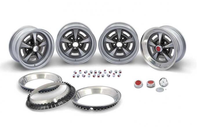 OER 15" X 7" Rally II Wheel Kit With Red Center Caps *RDK403R