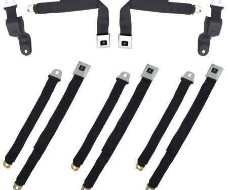 1968-69 Camaro / Firebird, Retractable Seat Belt Set, Deluxe Interior, Black with Chrome Latches, 5-Piece Set