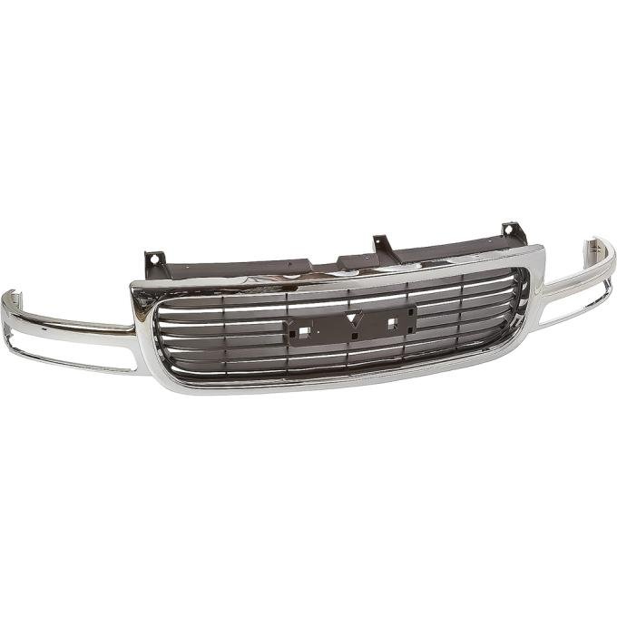 1999-02 GMC Sierra, Yukon, Front Grill Assembly, Chrome Shell with Black Insert