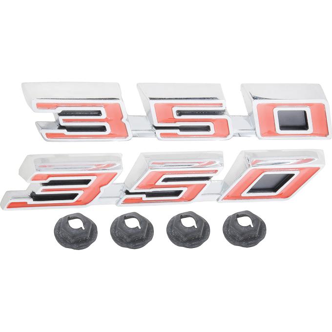 OER 1968-69 Pontiac Firebird,"350" Hood Emblem Set, with Hardware, Pair, GM Licensed F1252