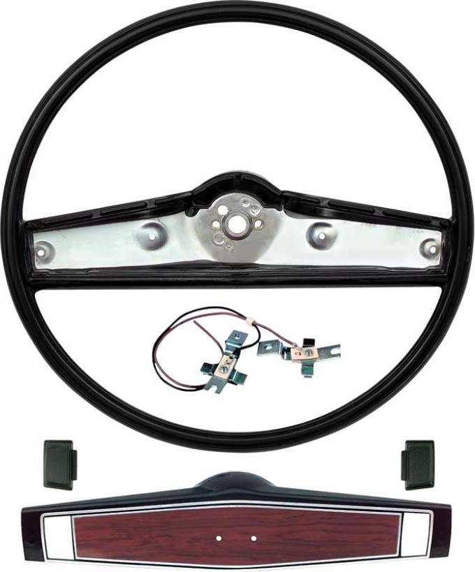 OER 1969-70 Steering Wheel Kit- Black - Cherrywood Shroud *R3493