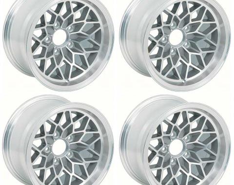 1978-81 Pontiac Trans Am, Snowflake Wheel Set, 15" X 8", Backspacing 4-1/4", Silver, Set of 4
