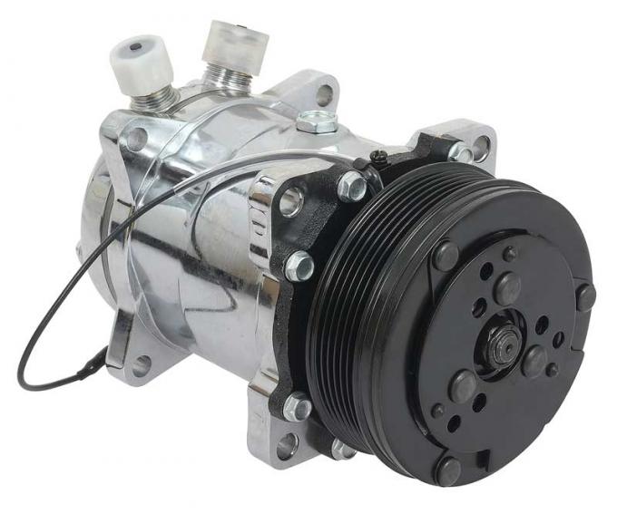 OER Sanden 508 Style A/C Compressor w/ 6-Rib Serpentine Clutch Pulley - Chrome Finish - SD508/SD5H14 AC9560C