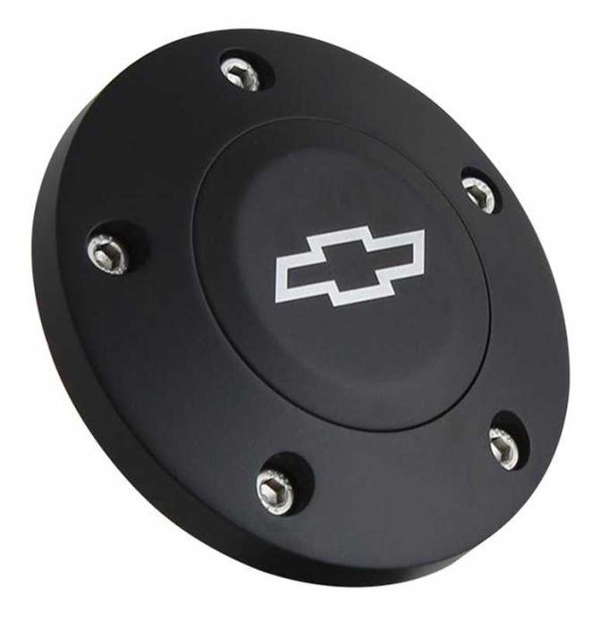 Horn Button Cap, For 5 Bolt Wheels, 5 &times; 2.75 in / 70 mm Bolt Pattern Housing, With Bow Tie Logo, Black