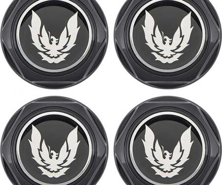 OER 1982-92 Firebird - Wheel Center Caps Gloss Black with Silver Bird Emblem with Metal Clip - Set of 4 748669