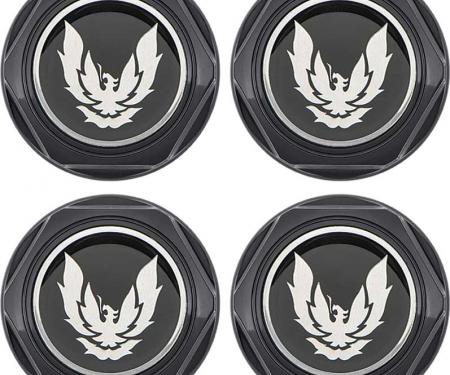 OER 1982-92 Firebird - Wheel Center Caps Gloss Black with Silver Bird Emblem with Metal Clip - Set of 4 748669