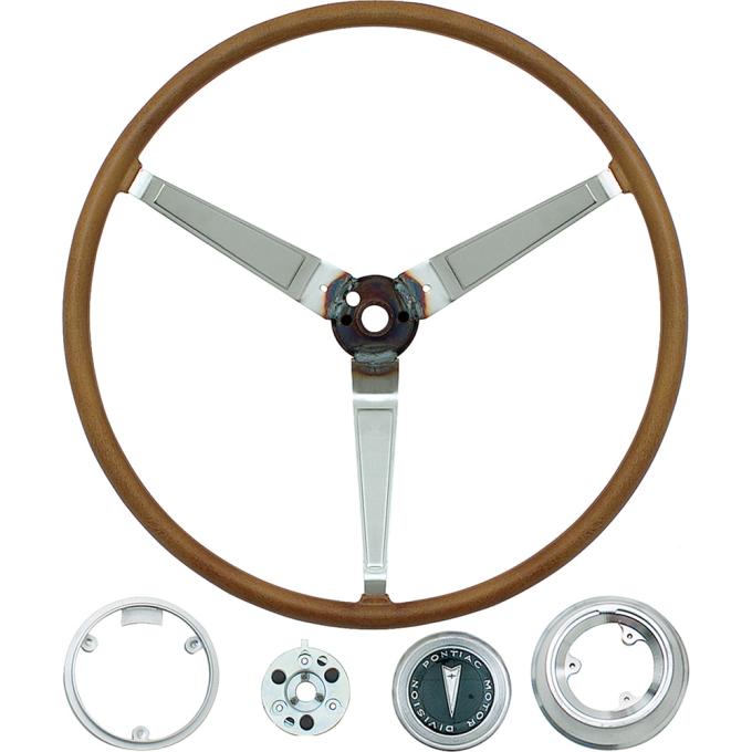 OER 1968 Firebird, Deluxe Wood Steering Wheel Set, with Emblem and Horn Contact F19666
