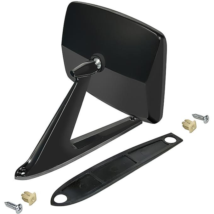 1967-79 Ford Pickup, 1966-79 Bronco, Outer Door Mirror, Rectangular, Driver or Passenger Side, Each, Semi-Gloss Black