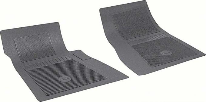 OER 1967-81 Impala, Bel Air, Caprice, Truck, Blazer, Suburban, Bow Tie Floor Mat Set, Front, Black, Pair FP72001