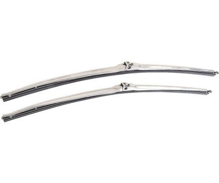 OER 1970-81 GM, 1975-81 Chrysler, Dodge, Plymouth, Windshield Wiper Blades, 3/16" Trico-Style , Side Lock Connection, Satin Stainless, 18" , Pair, Various Models F402