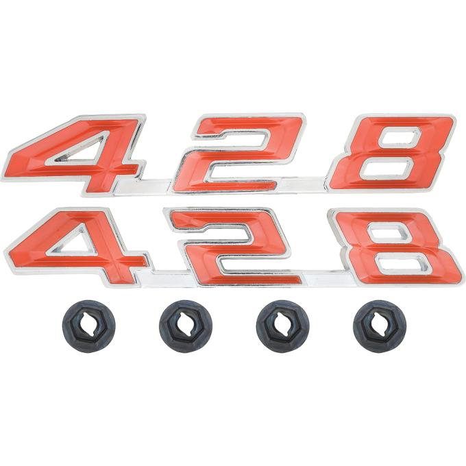 1967-69 Pontiac Firebird,"428" Hood Emblem Set, with Hardware, Pair