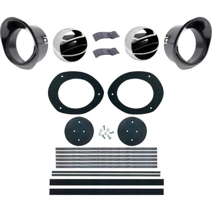 1967-68 Pontiac Firebird, Astro Ventilation Dash Vent Kit, with Black Bezels, Gaskets, Retainers
