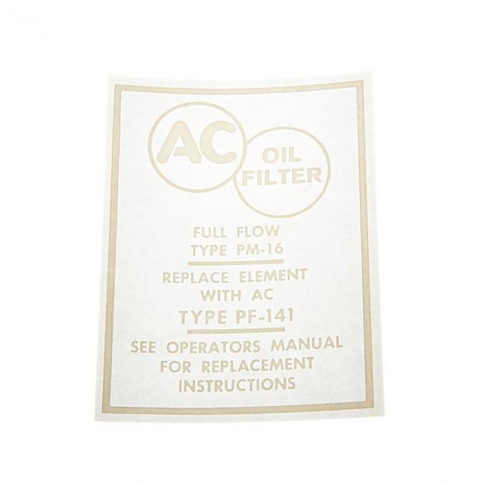 Corvette Decal, Oil Filter, PF-141, 1958-1967