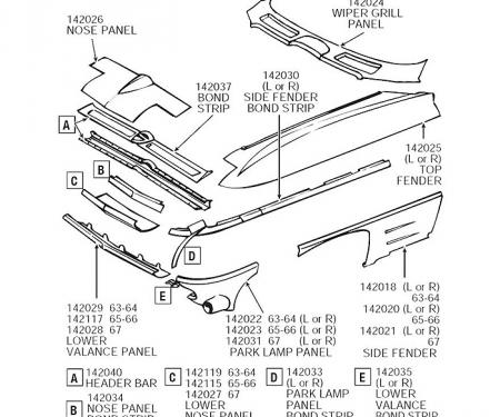 Corvette Nose T-Section Repair Panel, Front Upper, ACI, 1963-1964