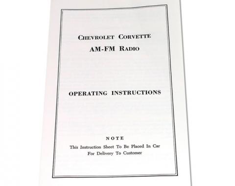Corvette Instructions, Radio AM/FM, 1963