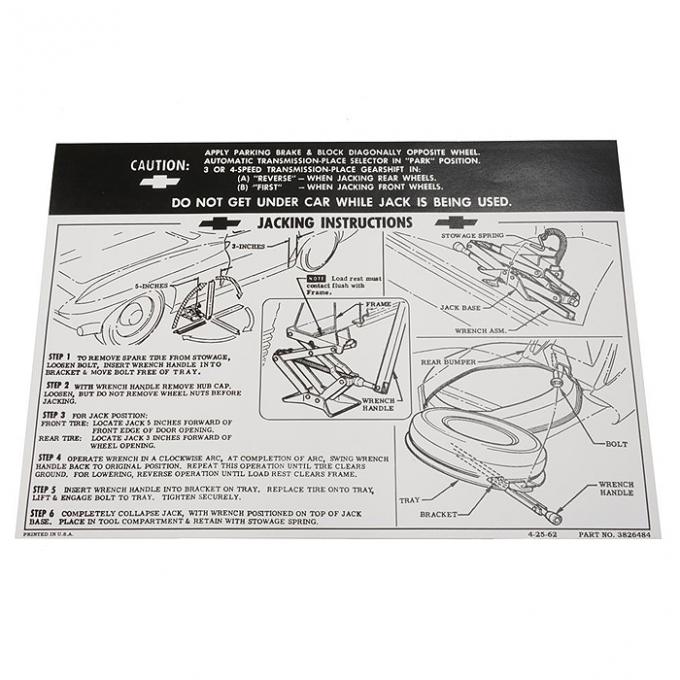 Corvette Decal, Jacking Instruction, 1965-1966